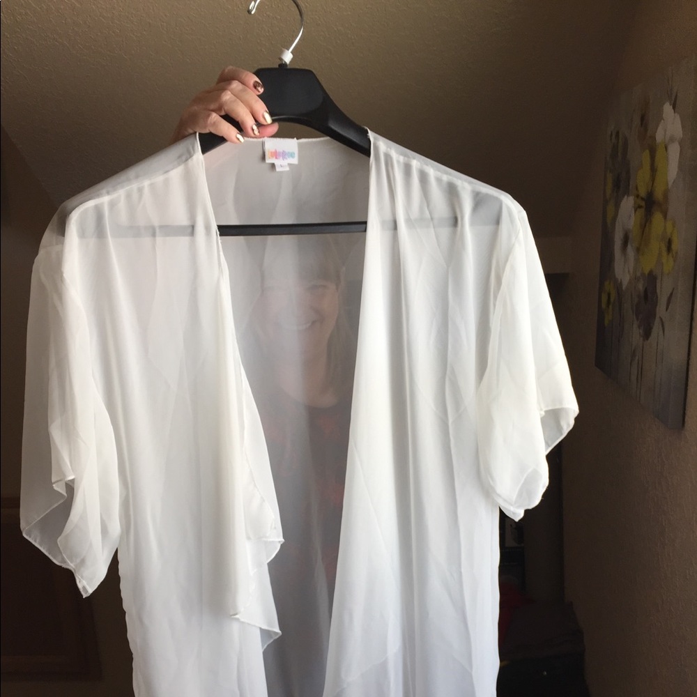 Lularoe Large White/Black Monroe Kimono-NWOT
